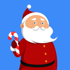 Santa Claus holding candy cane. Vector illustration.