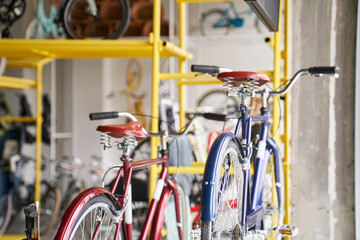 Fototapeta na wymiar Bicycles inside a bicycle shop