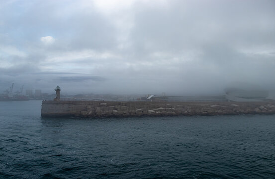 Breakwater lighthouse in the Port of Leixoes, Porto, Portugal, Europe