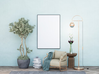 Mock up poster frame in modern interior fully furnished rooms