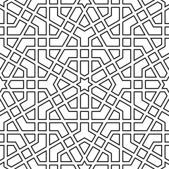 Seamless geometric ornament based on traditional islamic art. Black and white.