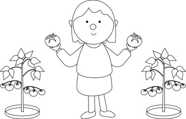 Girl in the garden vector illustration for coloring