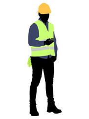 Silhouette of worker with a helmet. Vector flat style illustration isolated on white