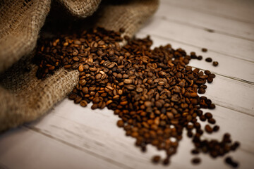 Open bag with coffee beans slices
