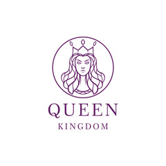 Monoline Queen Kingdom Logo Vector, beautiful Girl Symbol and icon, creative Design Company For fashion and boutique