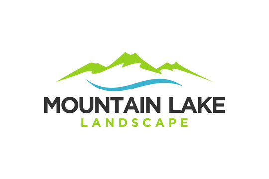 Landscape Hills logo design Mountain Peak River lake Simple  Vector illustration