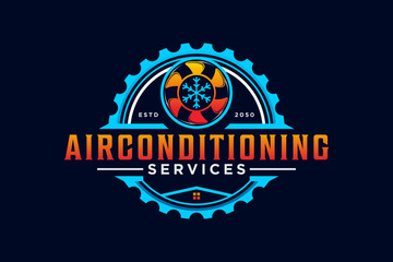 Air conditioning Cooling and heating house logo design blower fan icon symbol cog gear industry symbol