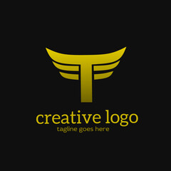 Template logo letters T shape wings golden color