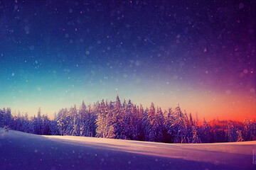 Illustration of a winter wonderland landscape with snow - obrazy, fototapety, plakaty