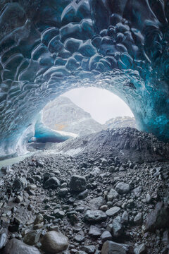 Blue ice cave in glacier