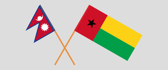 Crossed flags of Nepal and Guinea-Bissau. Official colors. Correct proportion