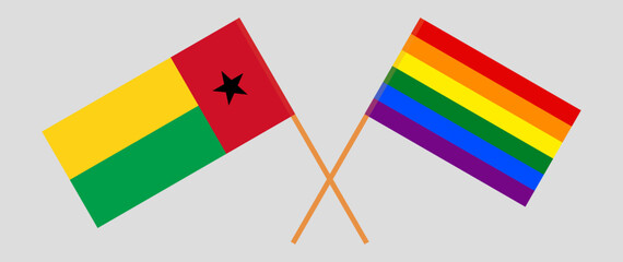 Fototapeta premium Crossed flags of Guinea-Bissau and LGBTQ. Official colors. Correct proportion