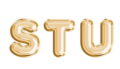 Luxury realistic 3d illustration gold helium balloons with clipping path . Mock up balloon foil alphabet S ,T,U texture isolated on white background . © Sakchai