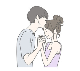 でこちゅー　カップルつなぎする恋人　男女　おうちデート