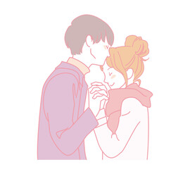 でこちゅー　カップルつなぎする恋人　男女　デート