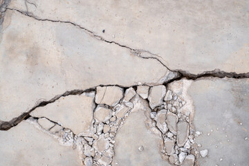 Cracked concrete wall broken wall at the outside cement corner that effected with earthquake and...