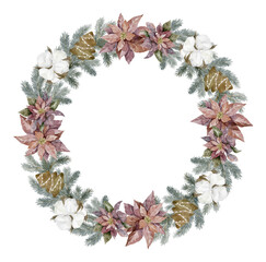 Watercolor Christmas Wreath. White background.