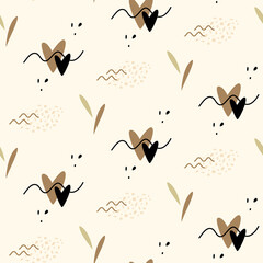 Hearts. Seamless pattern with graphic elements in pastel colors on a pink background.