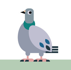 Flat style vector illustration of a cartoon pigeon. Funny bird.