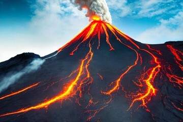 erupting volcano - obrazy, fototapety, plakaty
