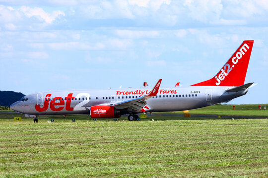 Jet2.com Boeing aircraft on the runway at Leeds Bradford International Airport