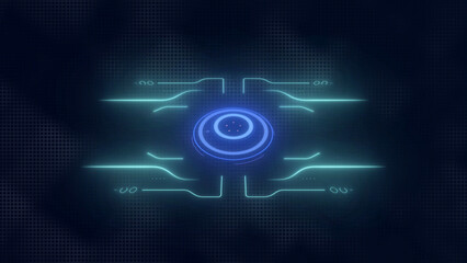 3d illustration of abstract digital blue circle on dark background.