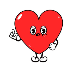 Cute funny angry sad heart character. Vector hand drawn traditional cartoon vintage, retro, kawaii character illustration icon. Isolated on white background. Cry heart character concept
