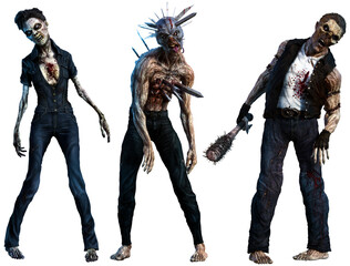 Group of zombies 3D illustration - obrazy, fototapety, plakaty