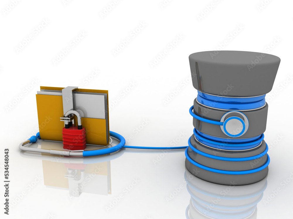 Poster 3d rendering folder connected to database connected stethoscope