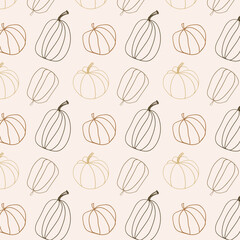 Seamless pattern with linear pumpkins. Flat style. Vector illustration.