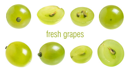 Set with fresh grapes on white background.