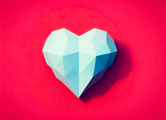 Modern heart in 3d on red background, geometric, 3D illustration