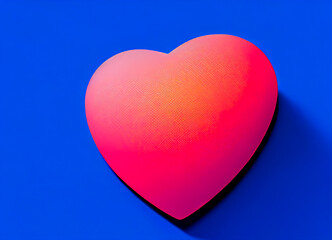 Modern and dynamic red heart on blue background, minimalist design for Valentine's Day and love, 3D illustration