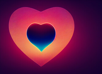 Heart with flat and minimalist design, disco colors of the 70s, 3D illustration