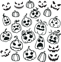 Halloween elements in doodle style, set for happy halloween with pumpkins