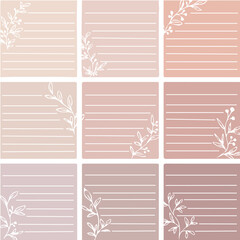 Blank note paper set template or reminder sheets template