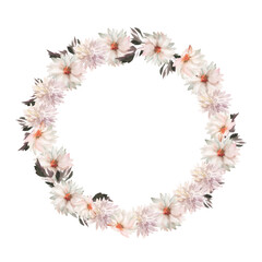 Watercolor Wildflowers Daisies Roses Convolvulus Asters Autumn Flowers Red Asters Red Dahlias for wedding postcard