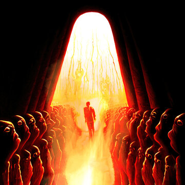 Illustration of one's horrific descent into hell