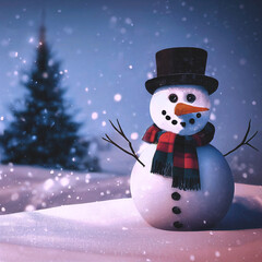 Illustration of a happy snowman for the winter holiday or for Christmas