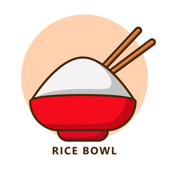 Rice bowl illustration cartoon. Food and drink logo. Japanese food icon symbol