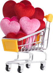 Red and pink Heart Shape on shopping cart for love wedding and valentines day