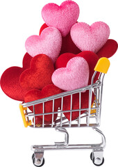 Red and pink Heart Shape on shopping cart for love wedding and valentines day