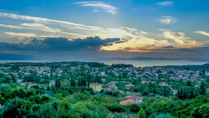 Sunset over Horto village on Pagasitikos gulf. Greece.