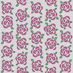 Embroidered rose flowers seamless pattern. Print, illustration for textile, wrapping paper, tablecloth, napkins