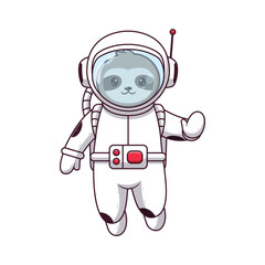 Cute Sloth Astronaut Waving Hands. Animal Icon Concept. Flat Cartoon Style. Suitable for Web Landing Page, Banner, Flyer, Sticker, Card	
