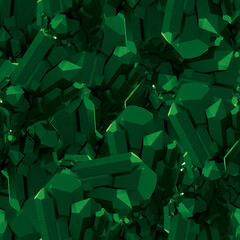 Seamless pattern with emerald green crystals, semi-precious stones, gemstones. illustration for textile, fabric, wallpaper