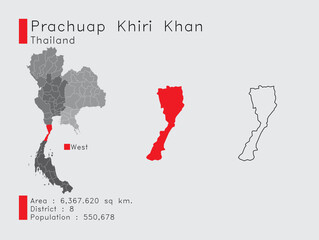Prachuap Khiri Khan Position in Thailand A Set of Infographic Elements for the Province. and Area District Population and Outline. Vector with Gray Background.