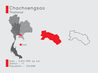 Chachoengsao Position in Thailand A Set of Infographic Elements for the Province. and Area District Population and Outline. Vector with Gray Background.