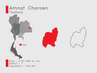 Amnat Charoen Position in Thailand A Set of Infographic Elements for the Province. and Area District Population and Outline. Vector with Gray Background.