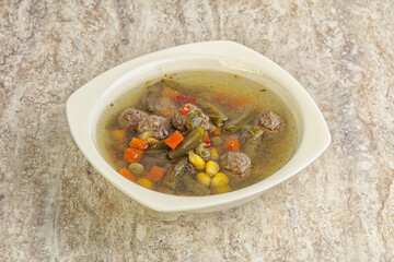 Tasty dietary soup with meatballs